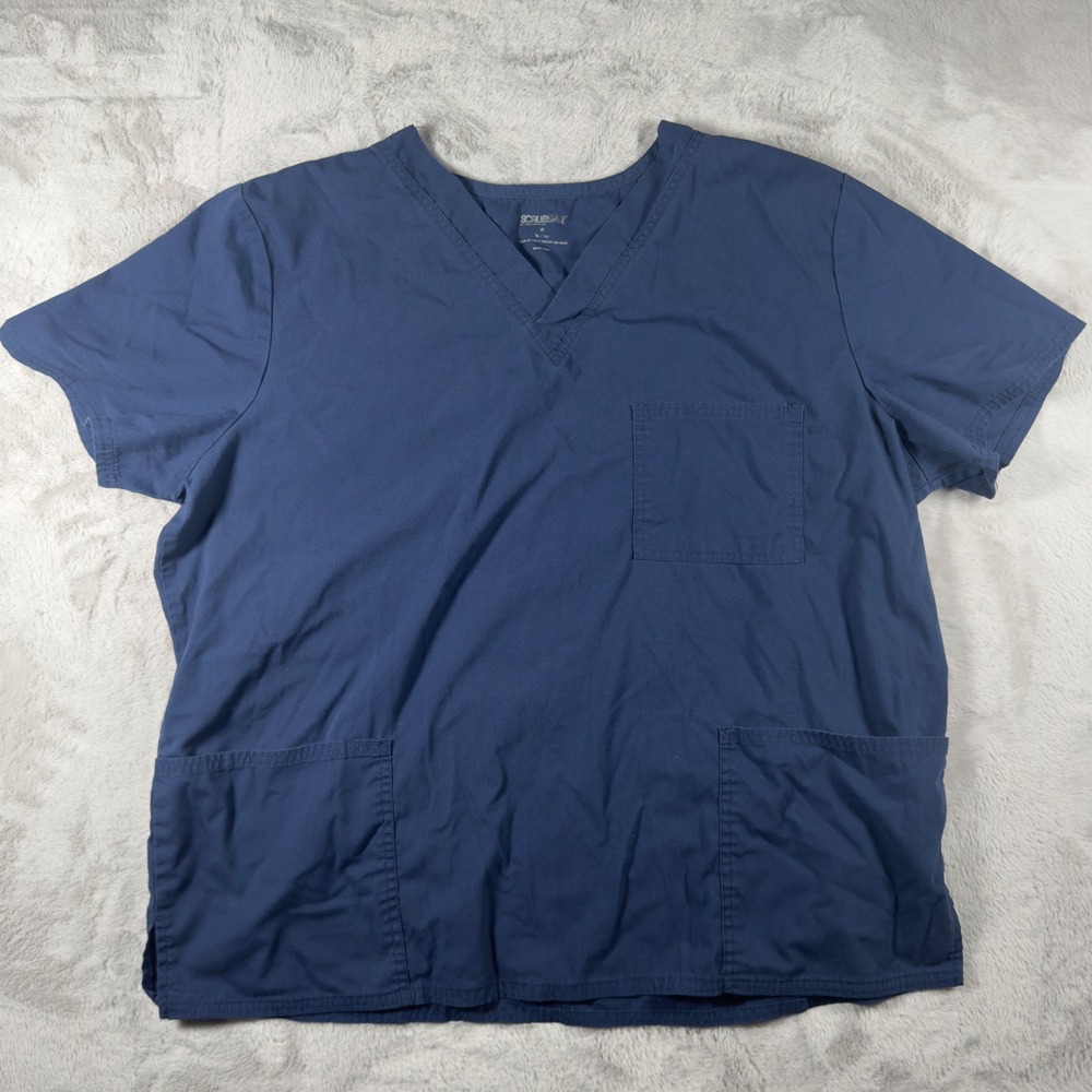Scrubstar Premium Navy Blue V-Neck Scrub Top XL‎ Short Sleeve 3-Pocket RN93643